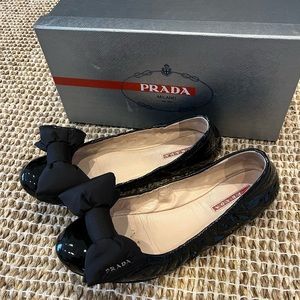 Prada Patent Leather Puffer Bow Flats